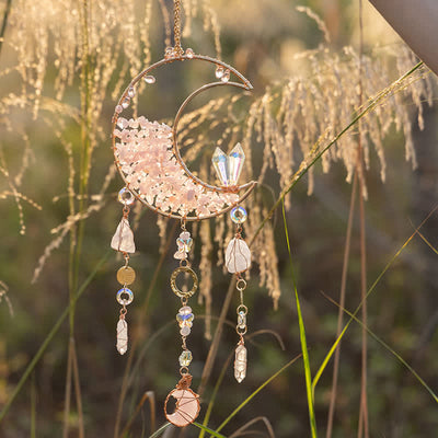 Olivenorma Rose Quartz Clear Crystal Moon Suncatcher Wind Chime