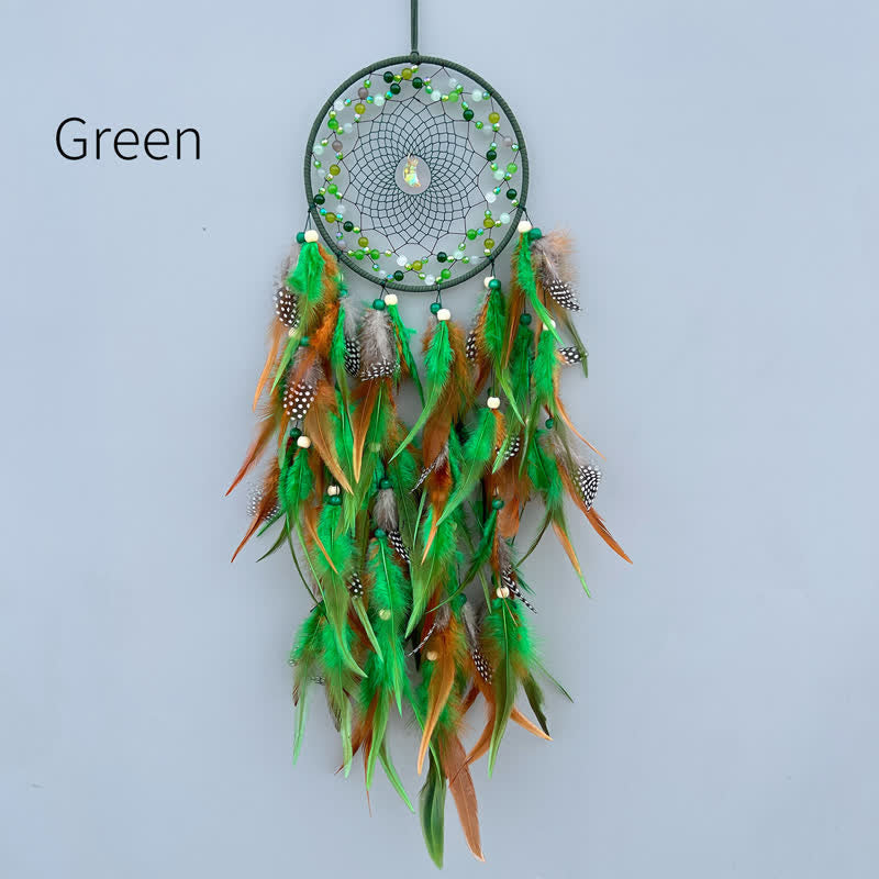 Olivenorma Handwoven Beaded Agate Feather Dream Catcher