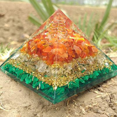 Olivenorma Clear Quartz Pillar With Malachite Orgone Pyramid