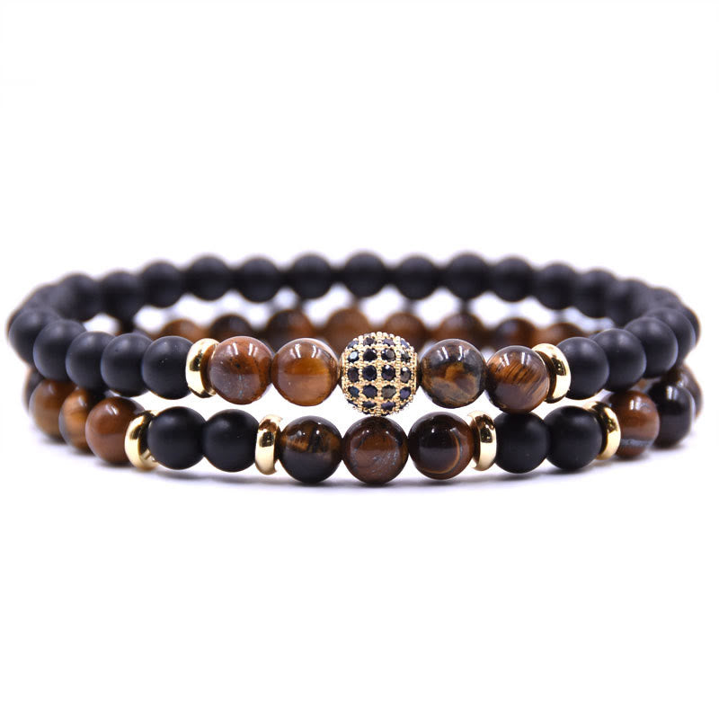 Olivenorma Natural Crystal Two Layer Beaded Men Bracelet