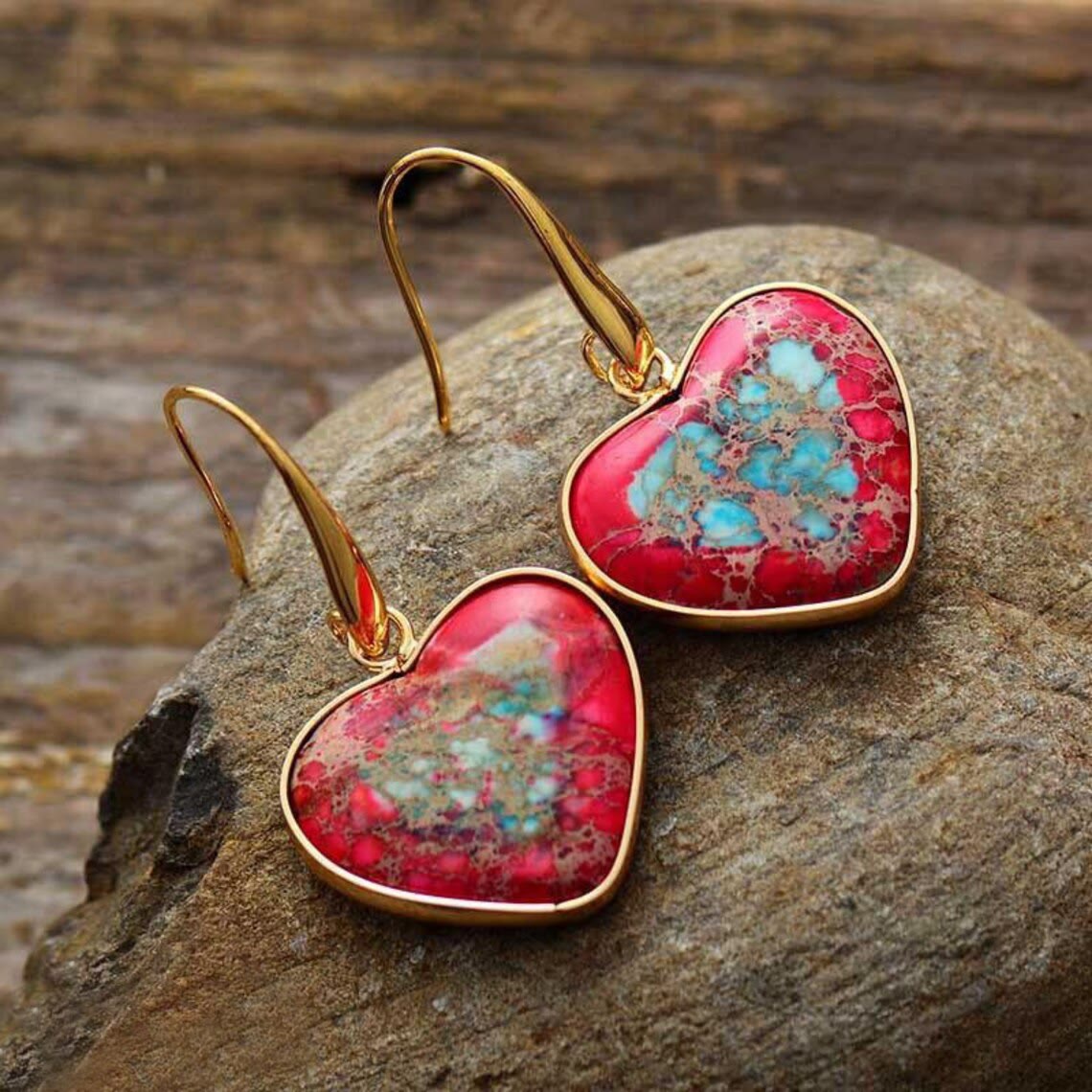 Olivenorma Oyster Turquoise Heart Shape Pendant Earrings