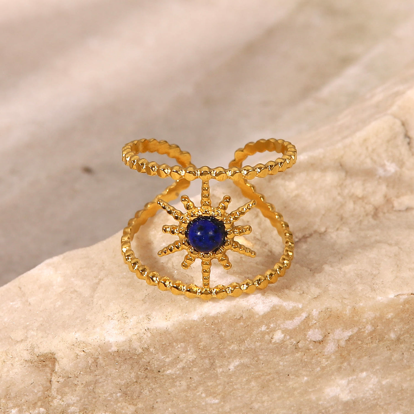 Olivenorma Sunflower Double Row Eight Pointed Star Gem Ring