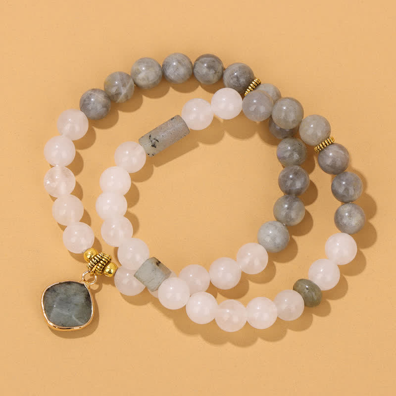 Olivenorma Natural Stone Clear Crystal Beaded Bracelet Set