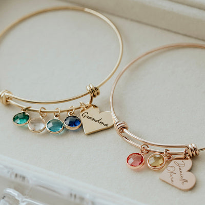 Olivenorma Personalized Heart Retractable Engraved Birthstone Bracelet