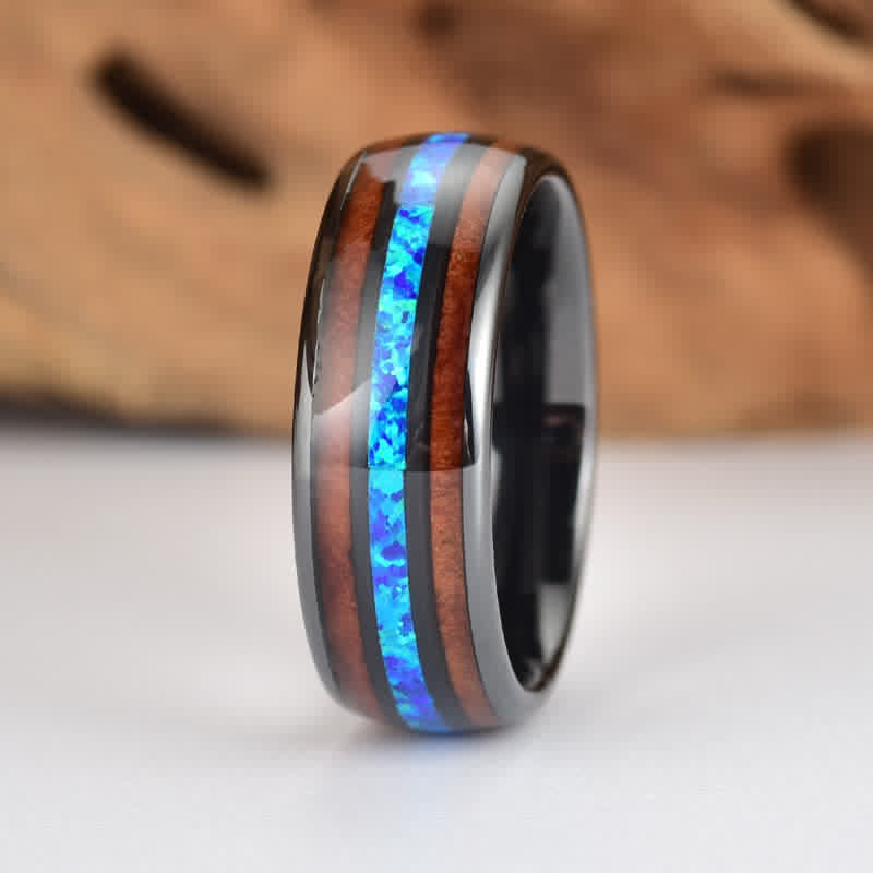 Olivenorma Koa Wood and Abalone Shell Tungsten Carbide Ring