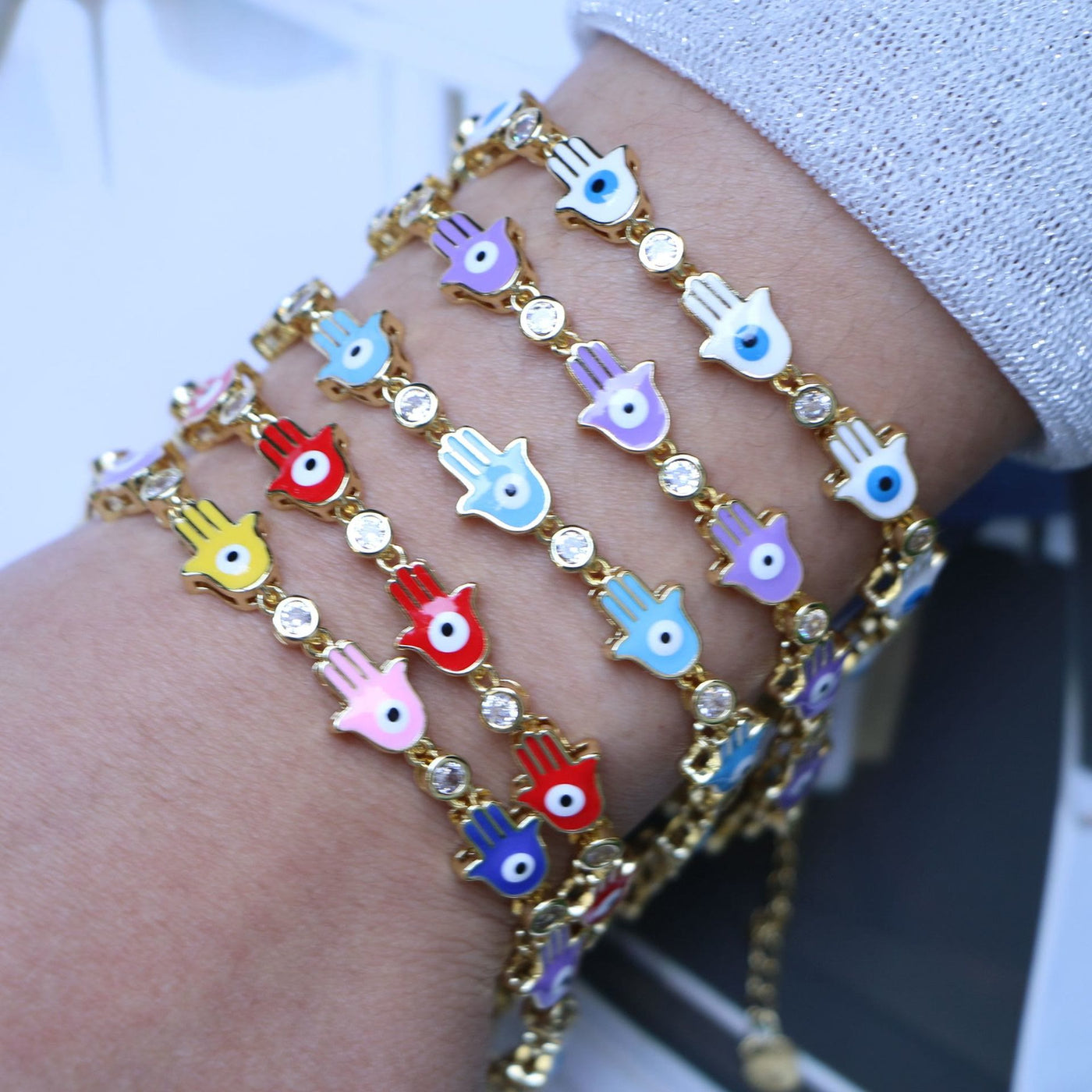 Olivenorma Colorful Enameled Zircon Evil Eye Hamsa Bracelet