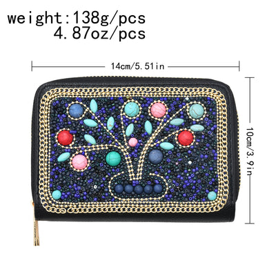 Olivenorma Turquoise Rice Beads Tree Of Life Pattern Clutch Bag