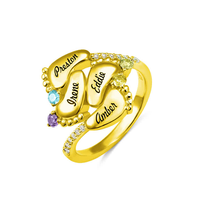 Olivenorma Creative Baby Feet Engraved Birthstones Ring