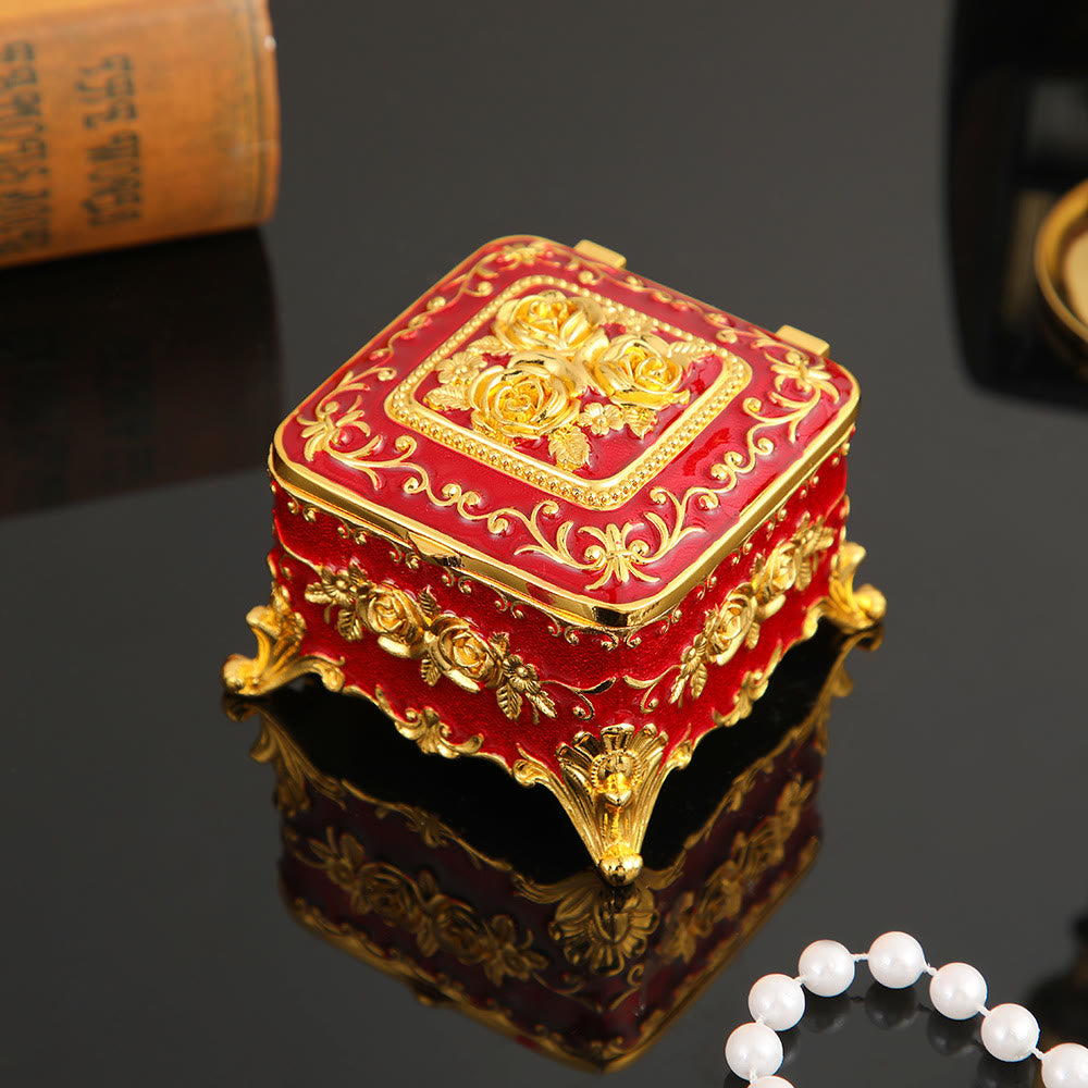 Olivenorma Exquisite Engraved Rose Metal Jewelry Box