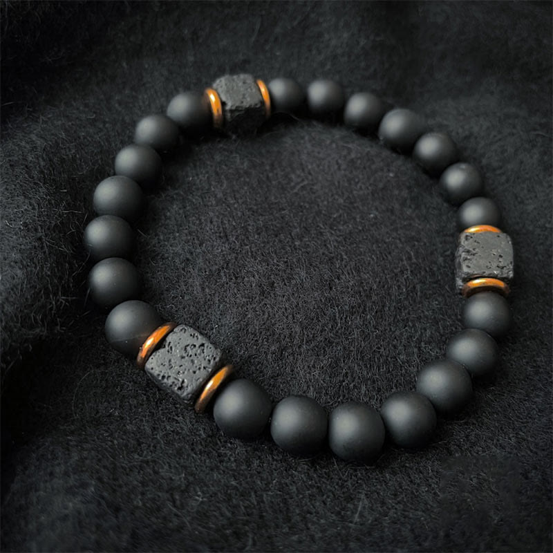 Olivenorma Matte Black Onyx with Cube Lava Balance Bracelet