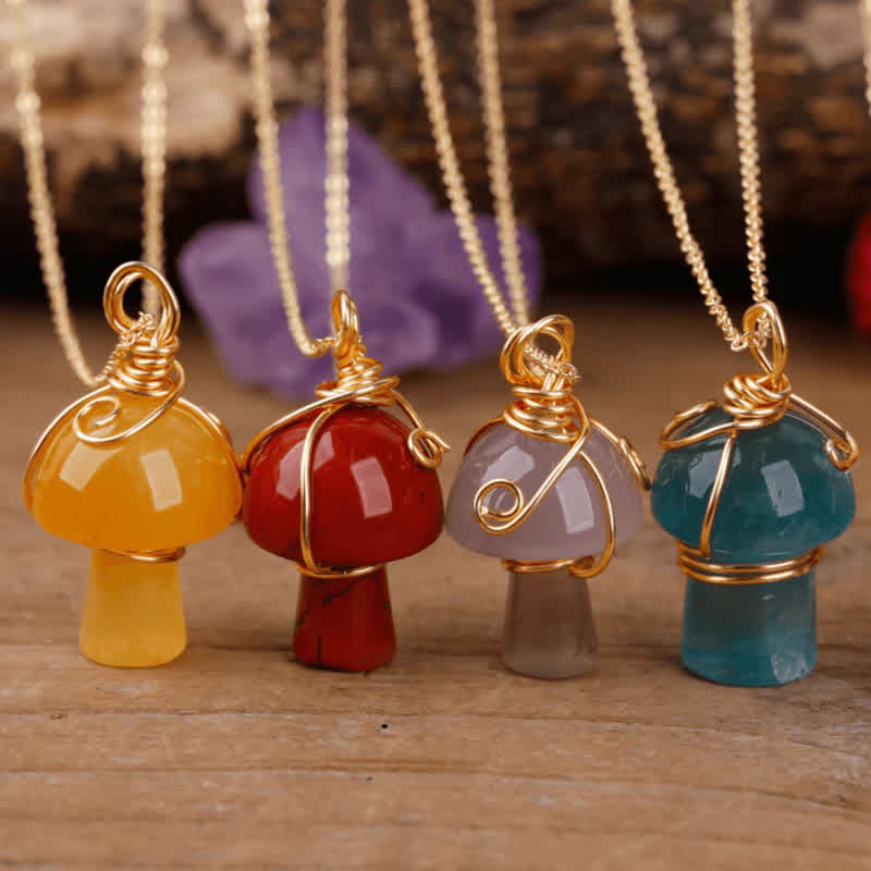 Olivenorma Natural Crystal Lucky Mushroom Necklace