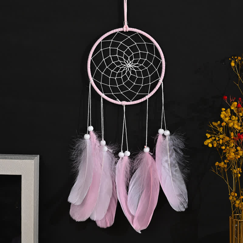 Olivenorma Handwoven Feather Pendant Pink Color Dream Catcher