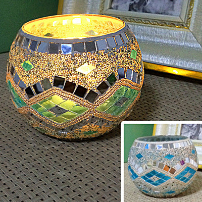 Olivenorma European Retro Glass Mosaic Candle Holder