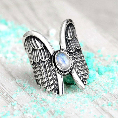 Olivenorma Angel Wings Moonstone Feather Ring