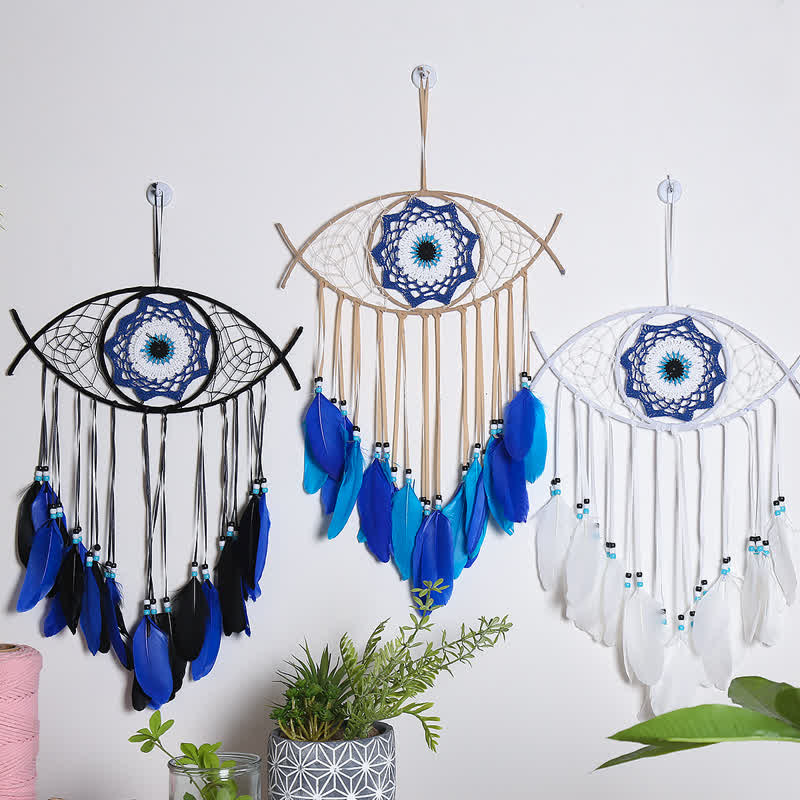 Blue Evil Eye Feather Dream Catcher