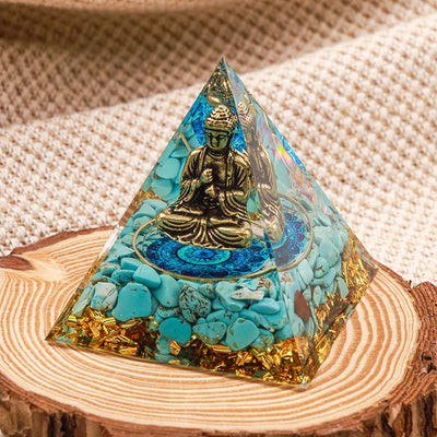 Olivenorma Buddha With Natural Turquoise Balance Orgone Pyramid