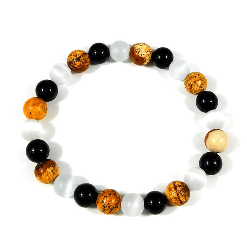 Olivenorma Black Onyx Cat's Eye Stone Picture Jasper Bracelet