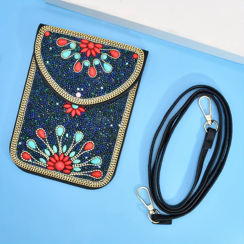 Olivenorma Ethnic Style Beaded Crossbody Mobile Phone Bag