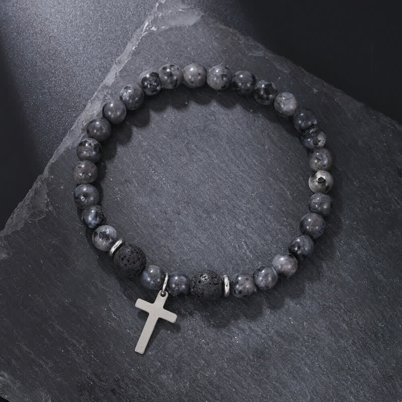 Olivenorma Mens Bohemian Natural Stone Beaded Cross Bracelet