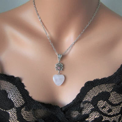 Olivenorma Bohemia Rose Quartz Heart Shape Lotus Necklace