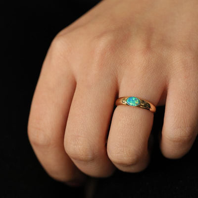 Olivenorma Oval Blue Opal Simple Retro Golden Ring