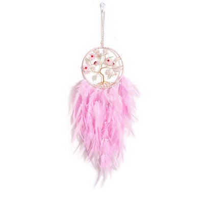 Olivenorma Crystal Tree of Life Pink Feather Dream Catcher