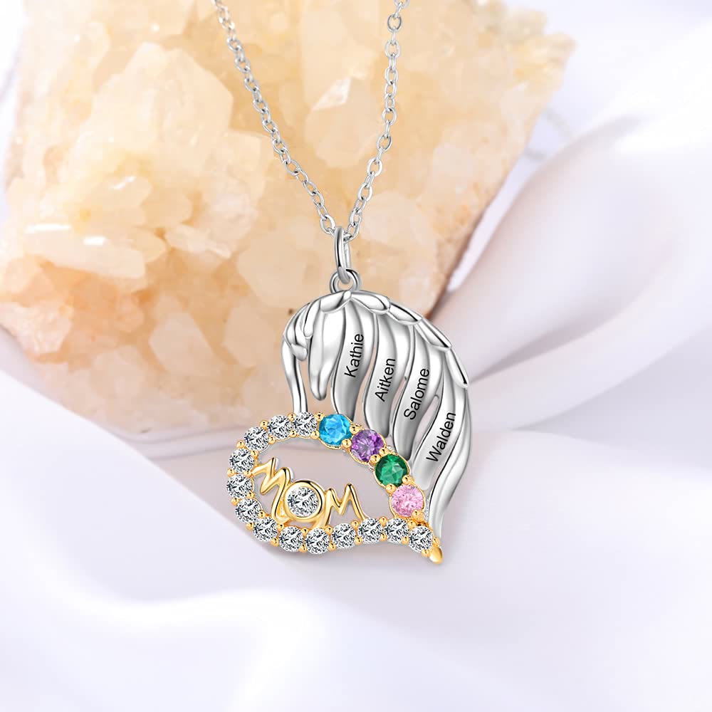 Olivenorma Mothers Birthstones Half Diamond Heart Necklace