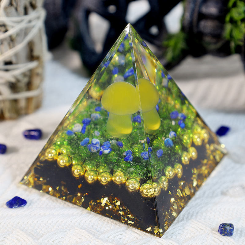 Peridot Lapis Lazuli Mushroom Orgone Pyramid