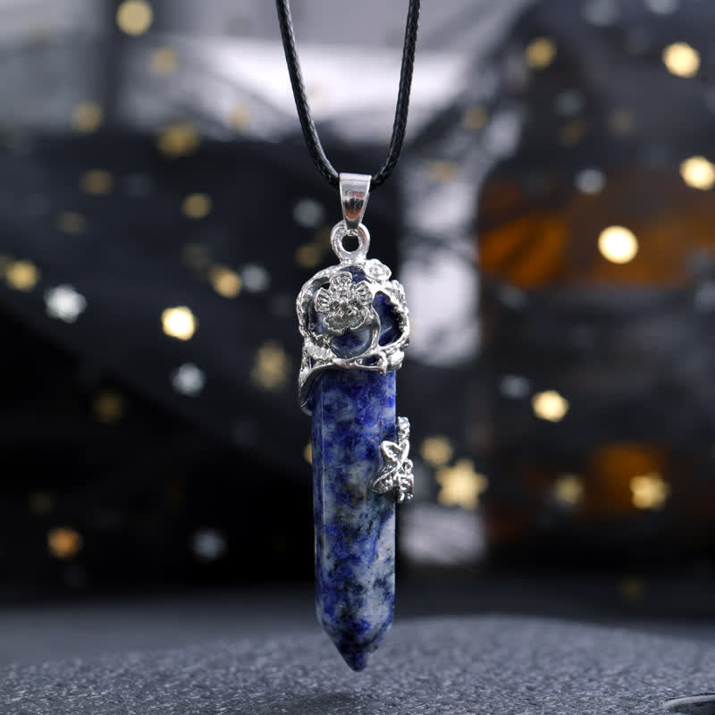 Olivenorma Crystal Stone Hexagonal Column Flower Pendant Gemstone Necklace