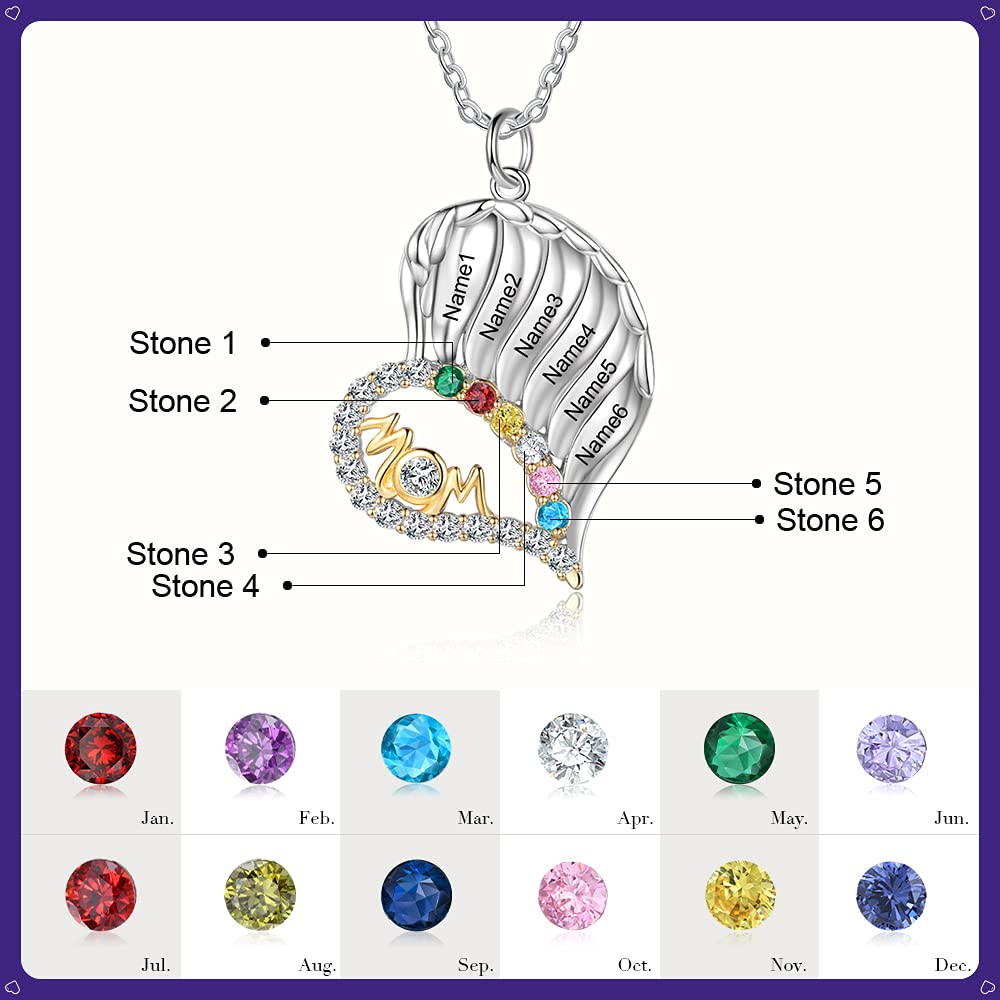 Olivenorma Mothers Birthstones Half Diamond Heart Necklace