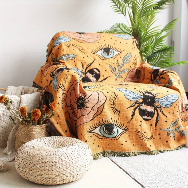 Olivenorma Orange Eye Moth Flowers Tassels Woven Blanket