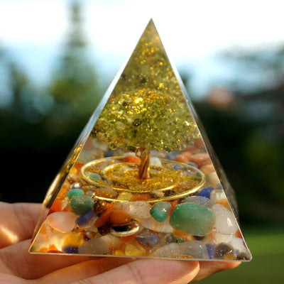 Olivenorma Fluorite With Peridot Tree Of Life Orgone Pyramid