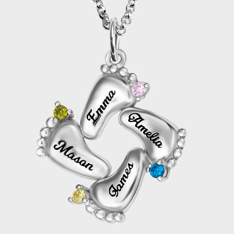 Olivenorma Personalized and Engraved Baby Feet Birthstones Necklace