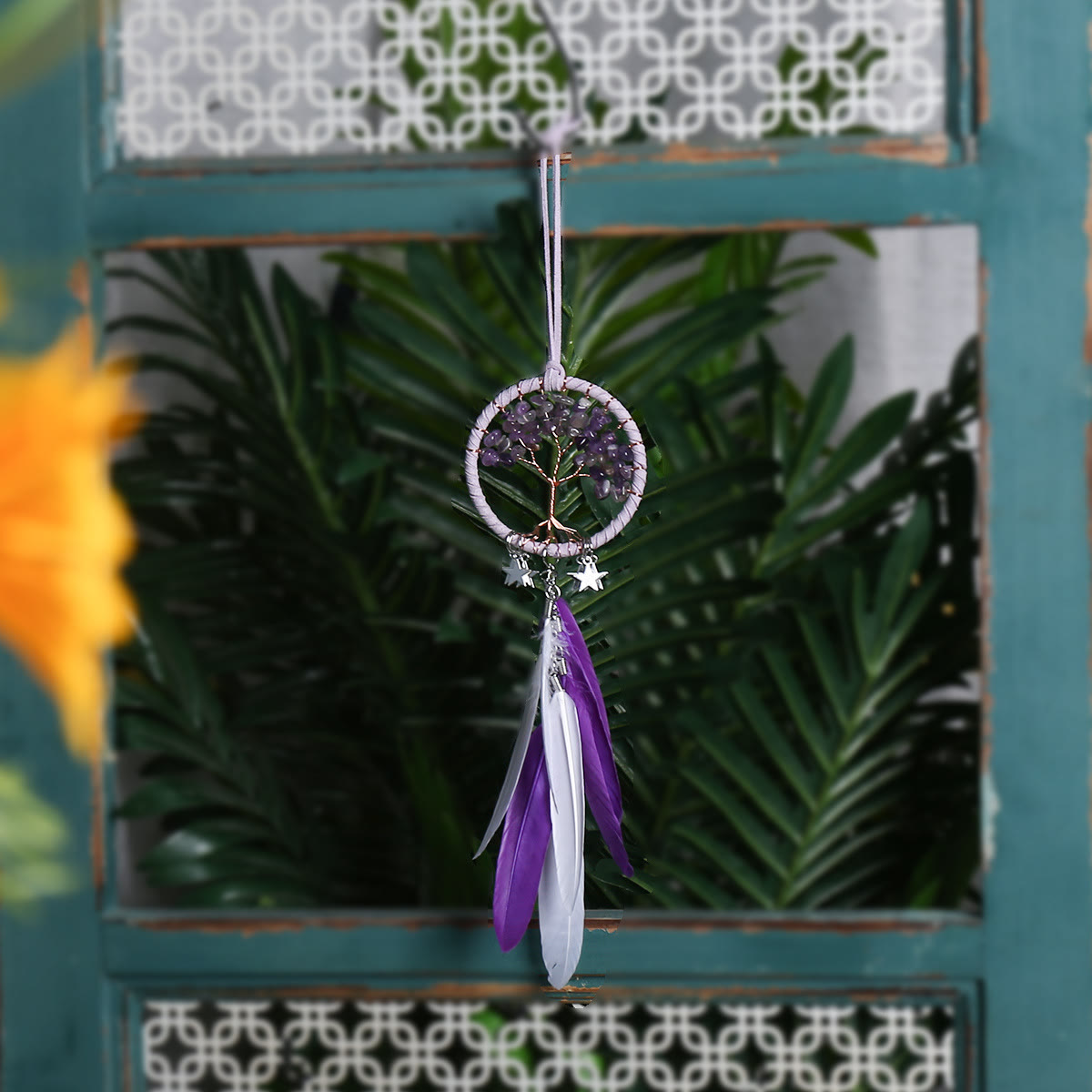 Olivenorma Tree of Life Gemstone Dream Catcher Hanging Ornament