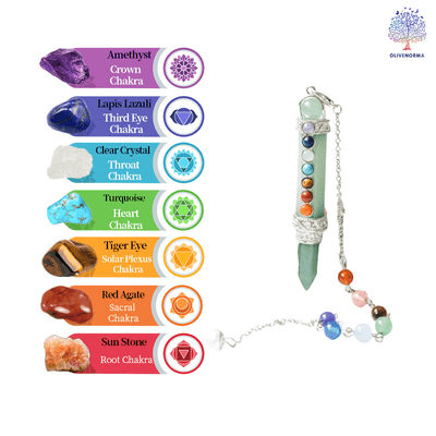 Olivenorma Chakra Crystal Hexagonal Column Pendulum