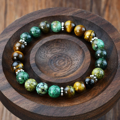 Olivenorma Natural Tiger Eye & African Turquoise Beaded Stretchable Protection Bracelet