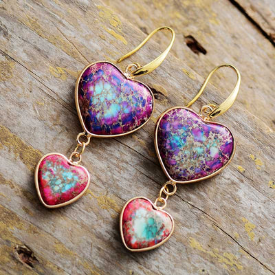 Olivenorma Purple & Rose Red Emperor Stone Double Heart Drop Earrings