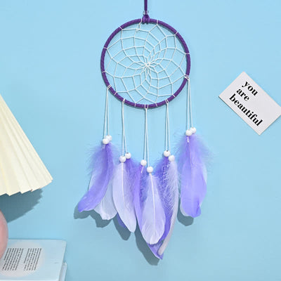 Olivenorma Handwoven Feather Pendant Pink Color Dream Catcher