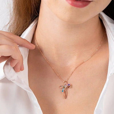 Olivenorma Personalized 1-7 Birthstone Cross Pendant Necklace