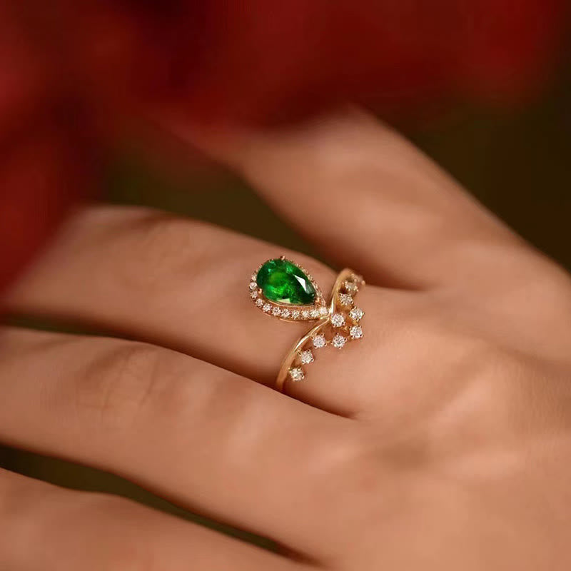 Olivenorma Dainty Emerald With Zircon Ring