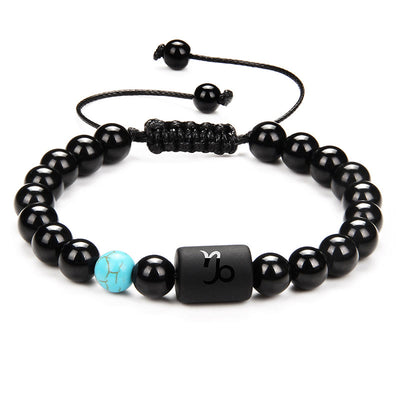 Olivenorma Natural Black Onyx Zodiac Men Woven Bracelet