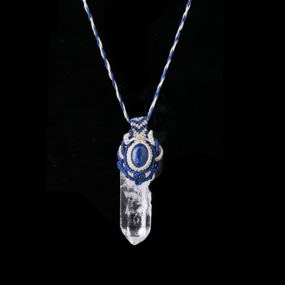 Olivenorma Clear Quartz Braided Rope Natural Stone Pendant Necklace