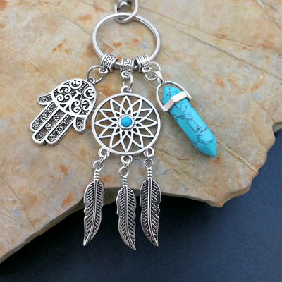 Olivenorma Natural Gemstone Dreamcatcher Pendants Hamsa Keychain