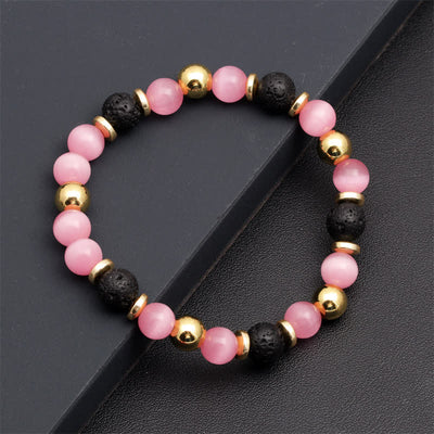 Olivenorma Lava Stone Rose Pink Quartz Beaded Bracelet