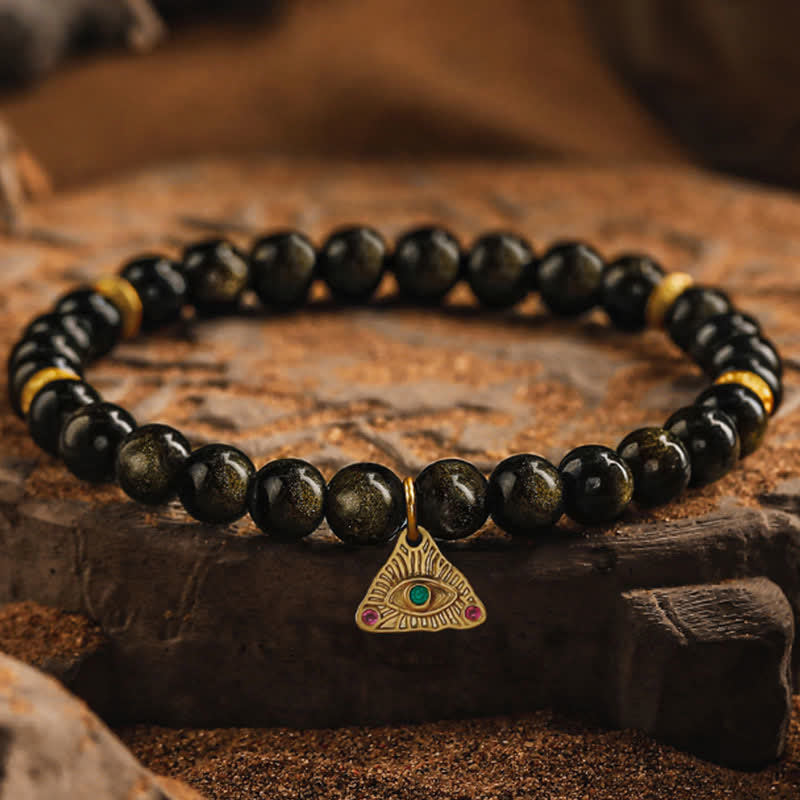 Olivenorma "Evil Eye" Natural Golden Obsidian Beaded Bracelet