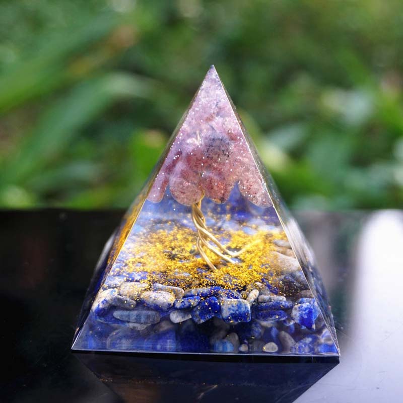 Olivenorma Lapis Lazuli With Strawberry Quartz Tree Of Life Orgone Pyramid