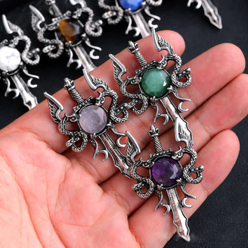 Olivenorma Natural Stone Flying Dragon Sword Pendant Necklace