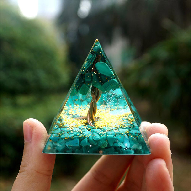 Olivenorma Malachite with Turquoise Tree Of Life Orgone Pyramid