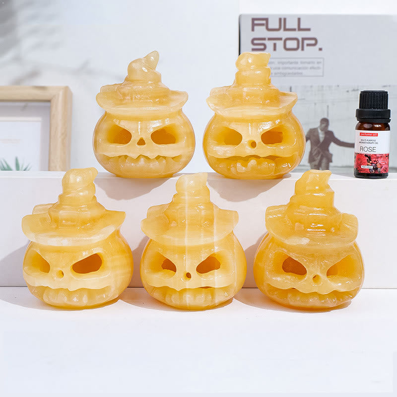 Olivenorma Yellow Aventurine Pumpkin Skull Carving Gemstone Decoration Lamp