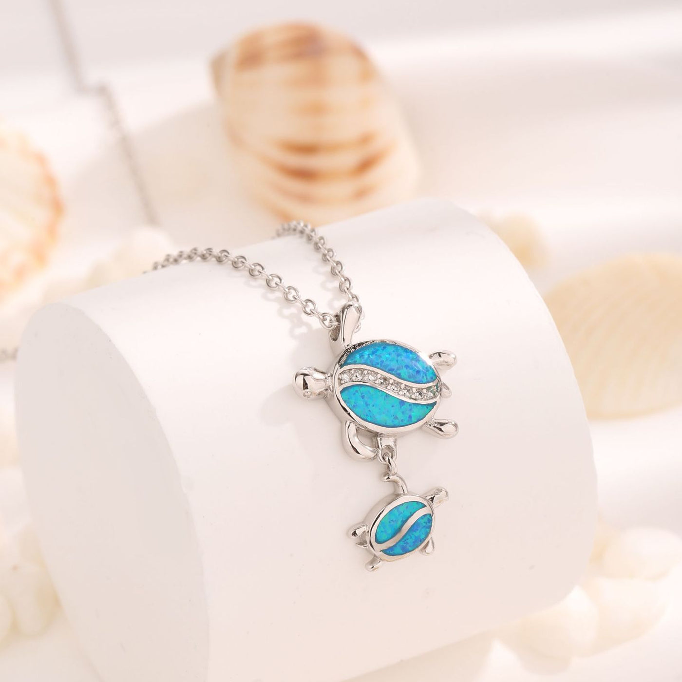 Olivenorma Blue Opal Double Turtle Pendant Necklace